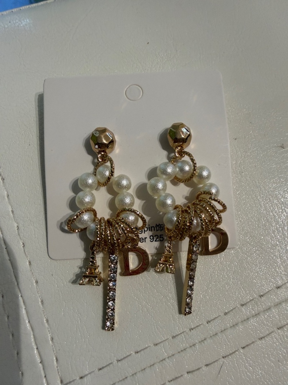 Gold and Pearl Dangle Earrings with Crystal Drops